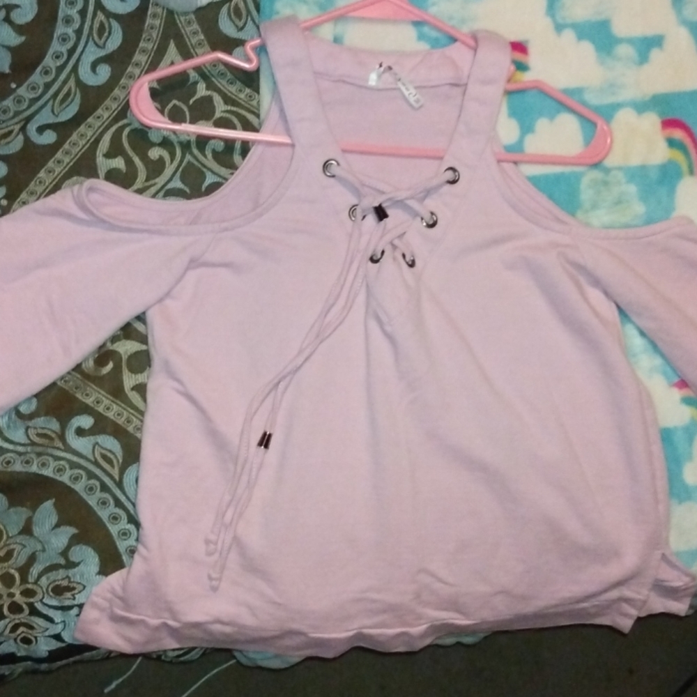 Baby pink cold shoulder long sleeve top